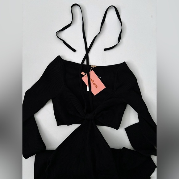 Cult Gaia Enzo Ribbed Knit Maxi Dress cut out halter long sleeve black L - Picture 8 of 16